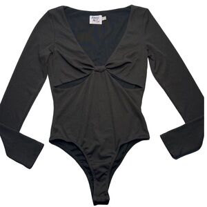 princess polly black long sleeve ribbed vneck body suit cutouts basic‎ layering